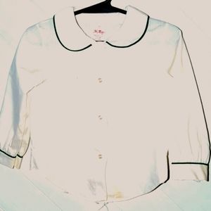 Vintage Her Majesty Little girl dress shirt. Size T-3. White green piping